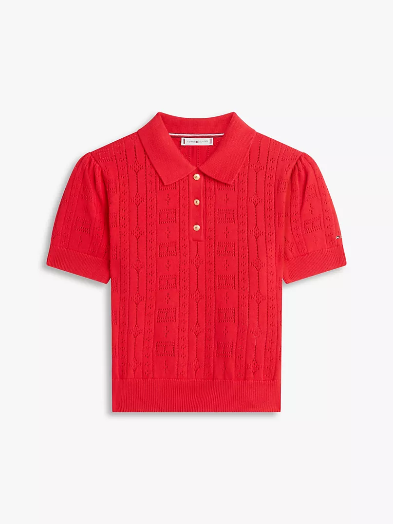 Allover Flag Logo Pointelle Sweater Polo