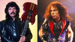LEFT: Iommi, poses for a portrait backstage at Cobo Arena during the band's "Seventh Star Tour" on March 22, 1986, in Detroit, Michigan. RIGHT: Ronnie James Dio of the band Dio in concert at The Spectrum 09/13/1985 in Philadelphia Pennsylvania