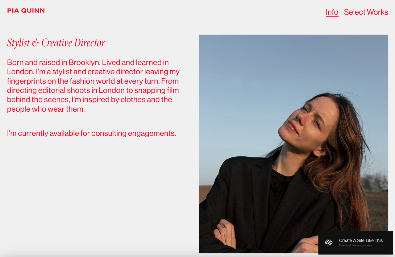 screenshot of Squarespace template
