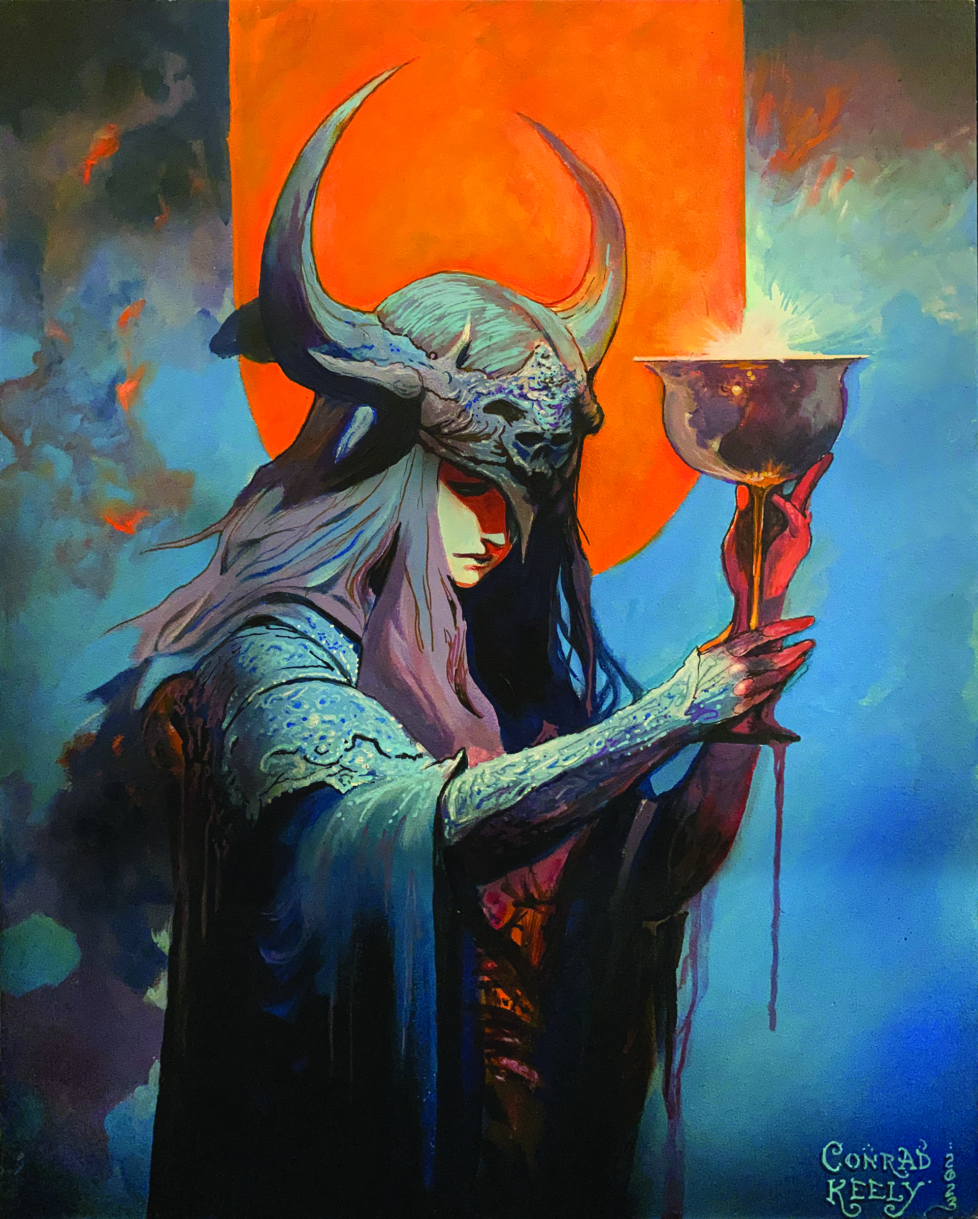 Fantasy art showing a woman with a goblet