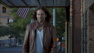 Constantine Maroulis in the music video for "Try." He originated the role of Drew in Rock of Ages.