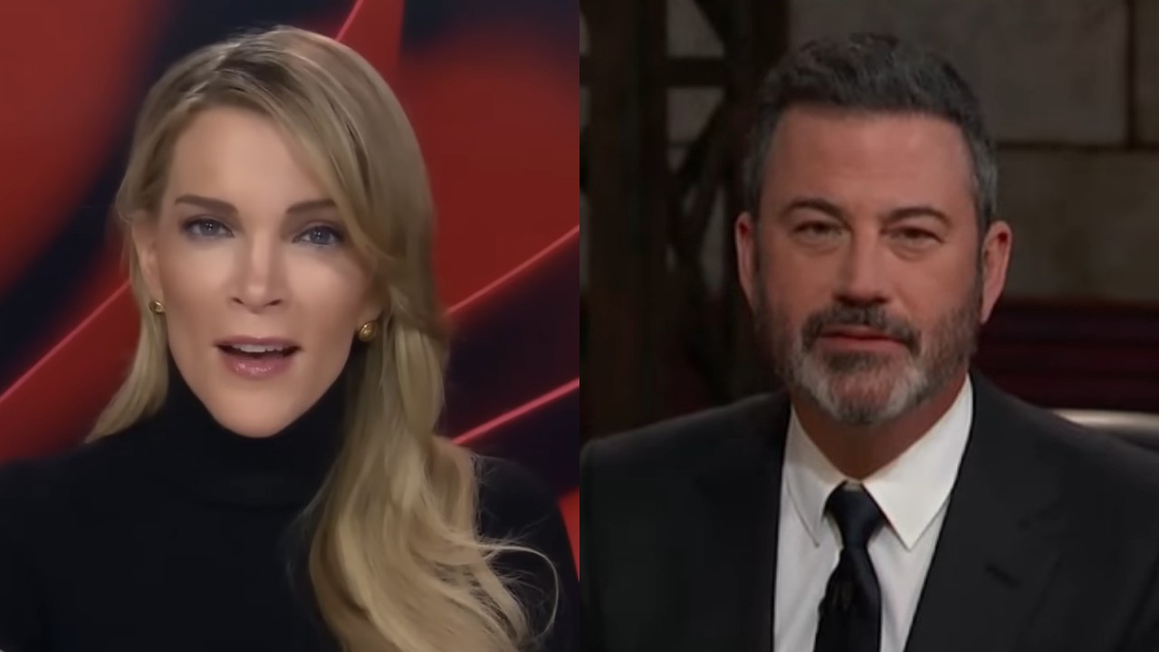 Megyn Kelly talks on The Megyn Kelly Show, while Jimmy Kimmel appears on Jimmy Kimmel Live!