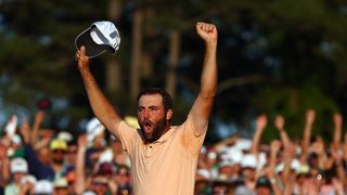 Scottie Scheffler celebrates winning The Masters