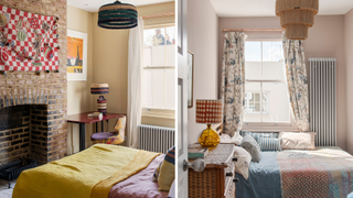 Two images side by side, each showing a separate shot of the smaller bedrooms