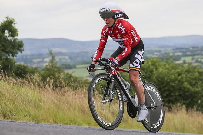 Emma Pooley (Lotto Belisol Ladies) climbing during the elite women's time trial