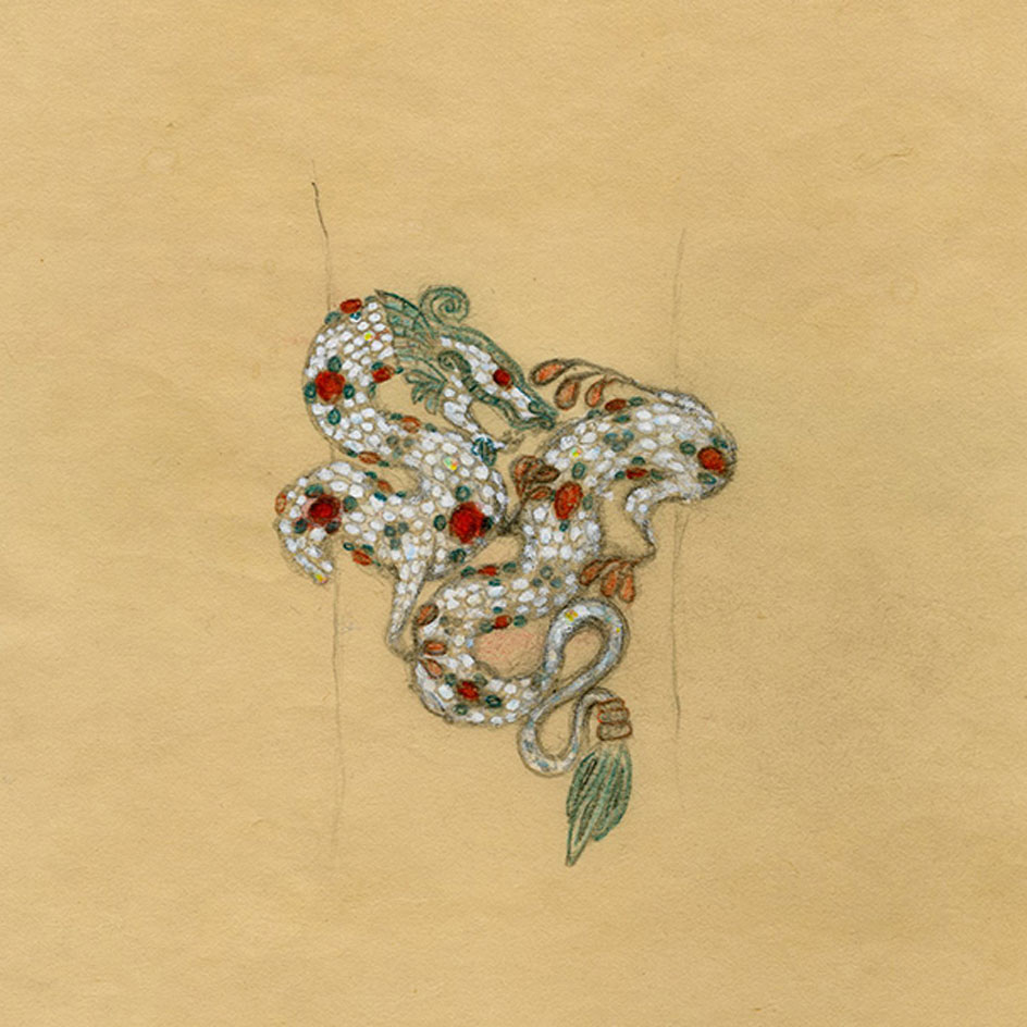 A drawing of the designer's 'Dragon' ring for Chopard