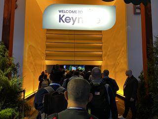 Crowds entering the keynote theatre at the Moscone Center, San Francisco, ahead of the afternoon session on day-two at Dreamforce 2024.