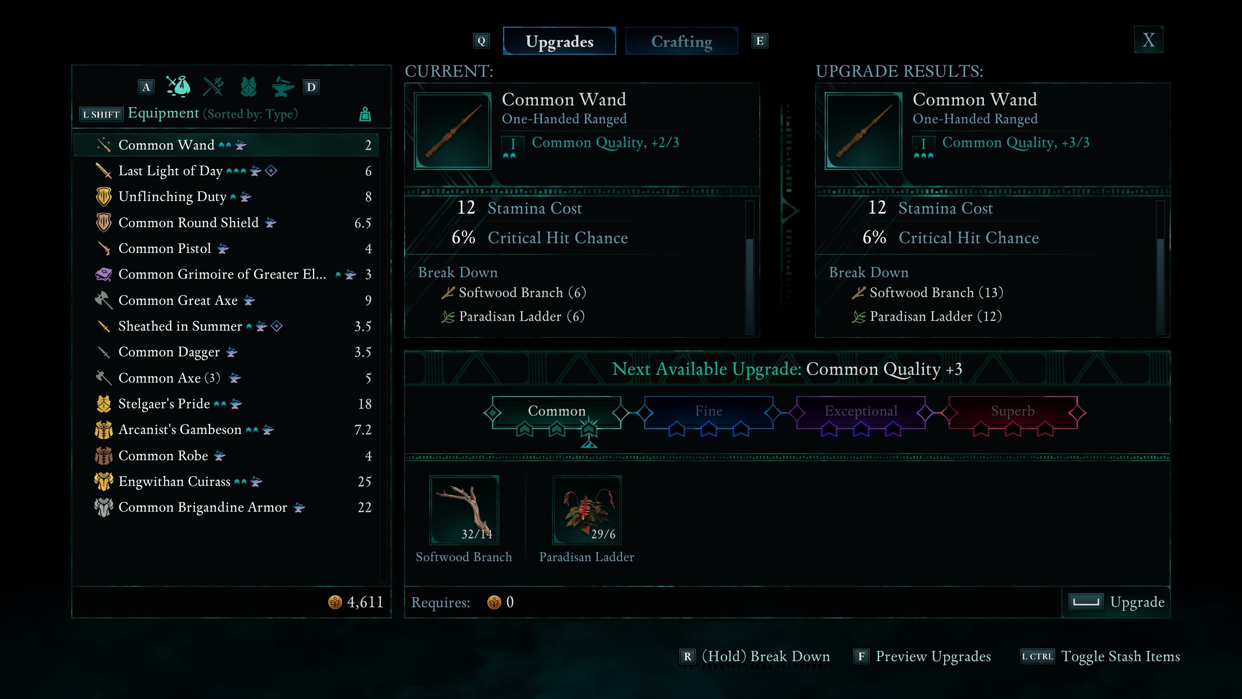 Avowed screenshot of the upgrade screen.