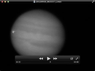 Photo of impact on Jupiter on Sept. 10, 2012, by amateur astronomer George Hall of Dallas, Texas.