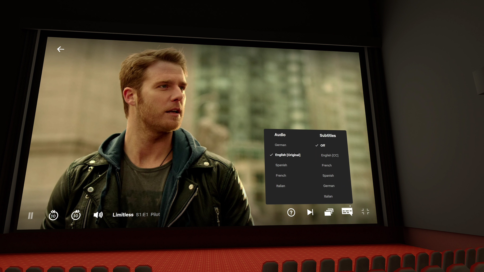 Watching Limitless in a virtual movie theater using the Virtual Desktop app