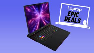 MSI Raider 18 HX gaming laptop against blue gradient background.