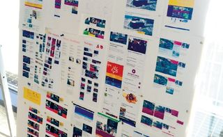 A team pinboard. The team built up a visual language based around tone of content
