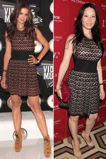 katie holmes - lucy liu - azzedine alaia - dress - who wore it best