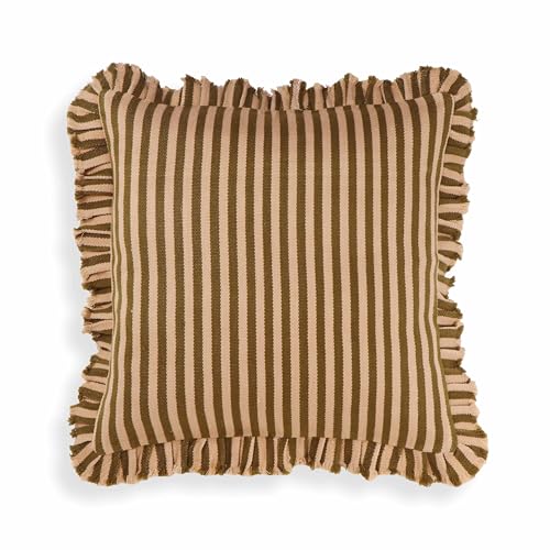 Tov Furniture Alessia Taupe Striped Ruffle 20&quot; Square Accent Pillow
