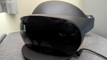 The Meta Quest Pro on its charging base