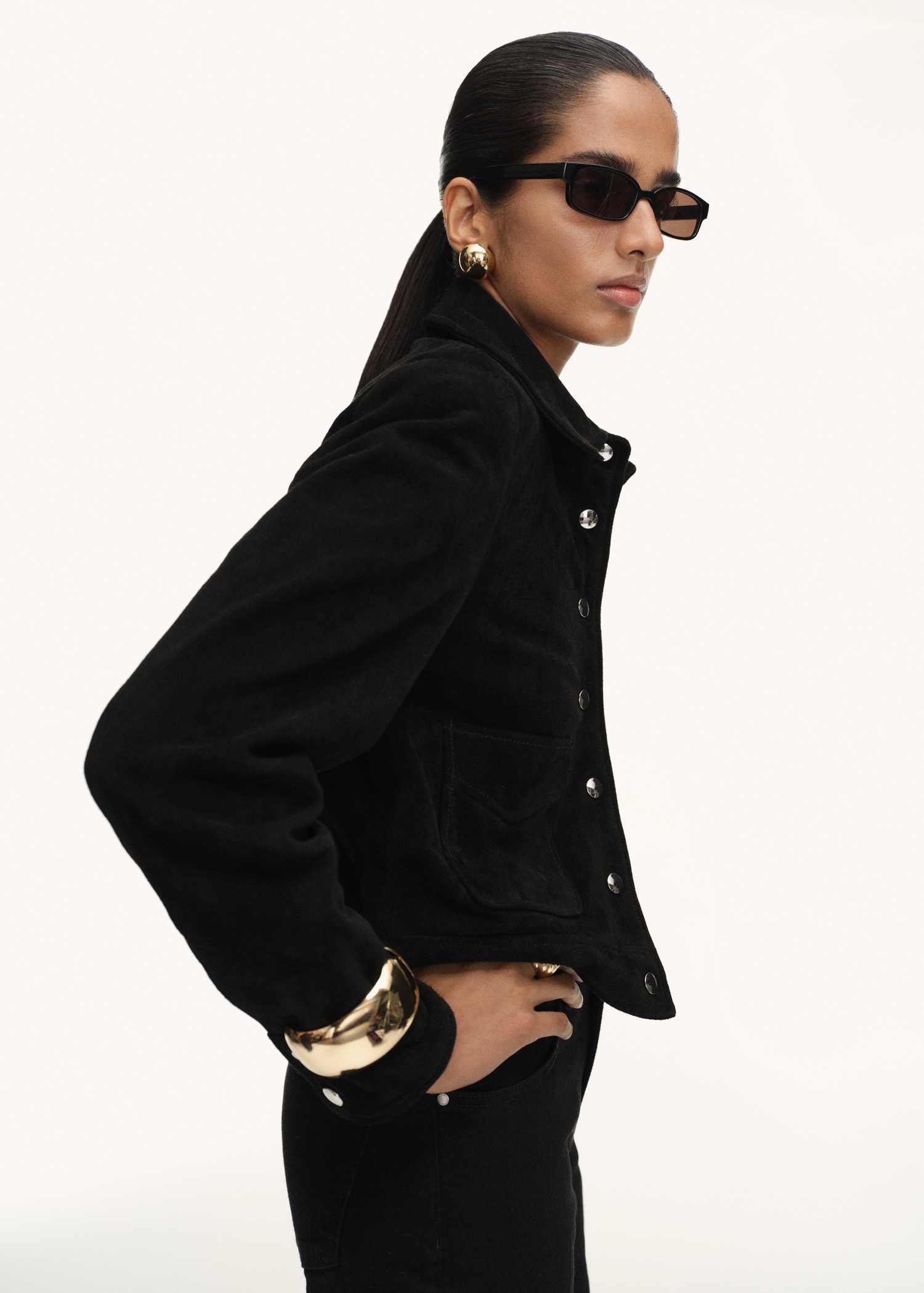 Suede Leather Jacket With Buttons - Women | Mango United Kingdom