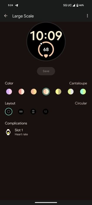 Pixel Watch 2 watch face on the Pixel Watch app