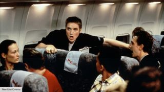 A screenshot of the Final Destination cast on a plane in the 2000 horror movie