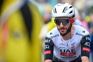Team UAE's Adam Yates is pictured at the end of the first stage of the 2025 Volta a Catalonya cycling tour of Catalonya, a 178,3 km loop starting and finishing in Sant Feliu de Guixols, on March 24, 2025. (Photo by Josep LAGO / AFP)