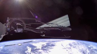 Screenshot from a video captured by a SpaceX Starlink satellite shortly after its deployment into space on May 1, 2026.