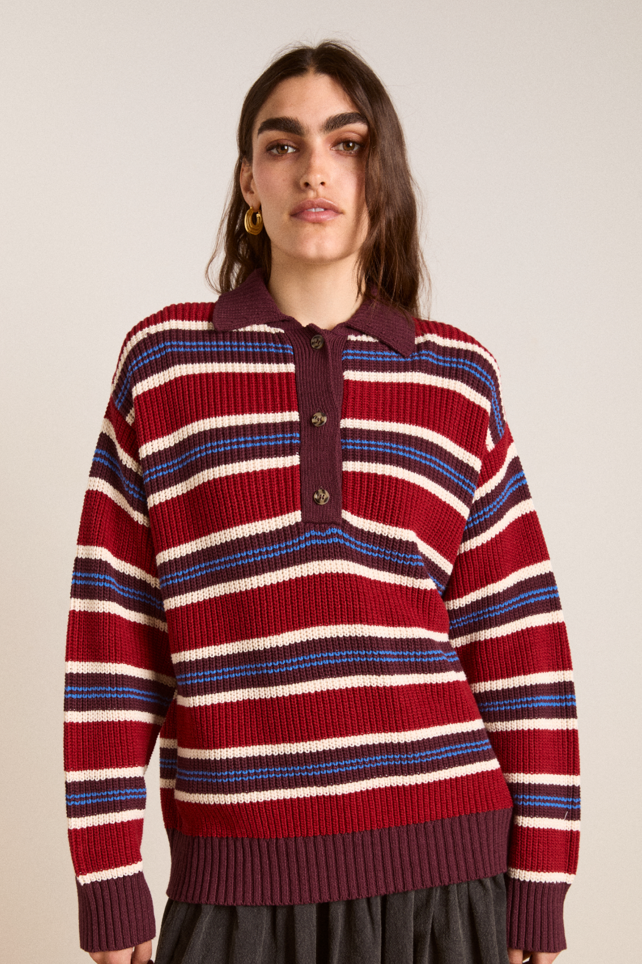 Ilona Striped Rugby Jumper - Burg Stripe