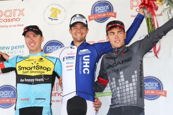 Men&rsquo;s podium: Second place-Jure Kocjan(Team Smartstop), First place-Keil Reijnen (UnitedHealthcare Professional Cycling Team) Third place-Dion Smith (Hincapie Sportswear Development Team)