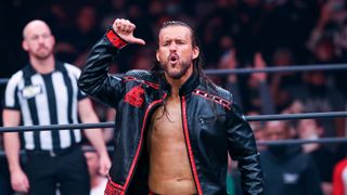 Adam Cole gives the thumbs down in the ring ahead of the AEW All In 2023 PPV wrestling event in London, England. 