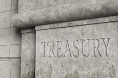 image of the word treasury on the US Treasury Department building