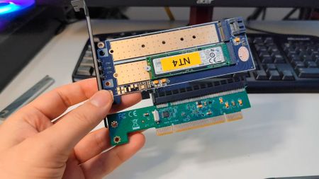 NVMe SSD installed on a PCIe to PCI adapter