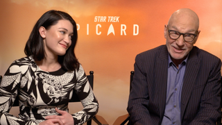 Isa Briones and Patrick Stewart speak before the premiere of "Star Trek: Picard."