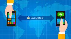 Abstract image showing two hands holding phones with a communication line between them