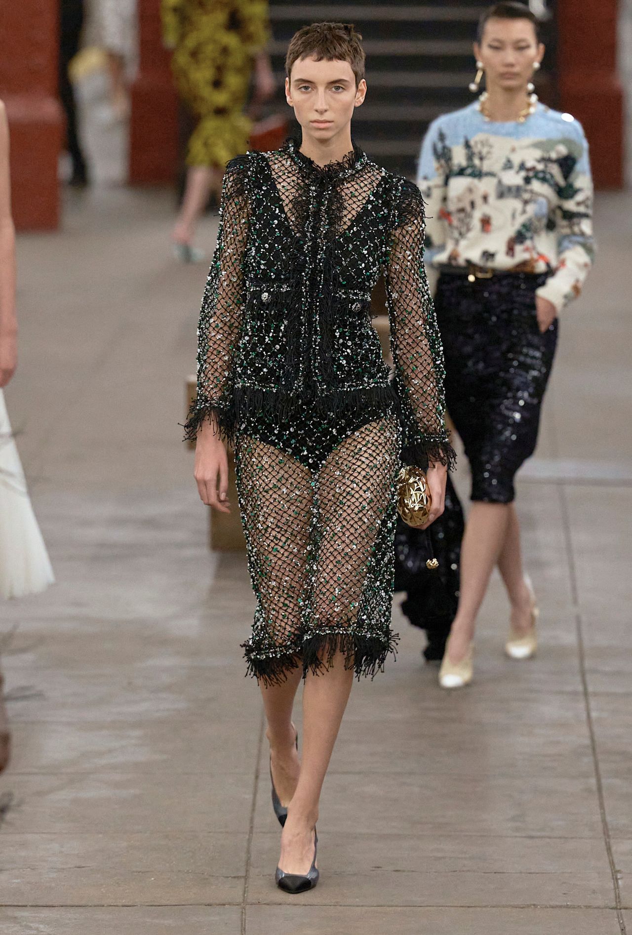 models walk the subway runway for the chanel metiers d'art 2026 show in new york city