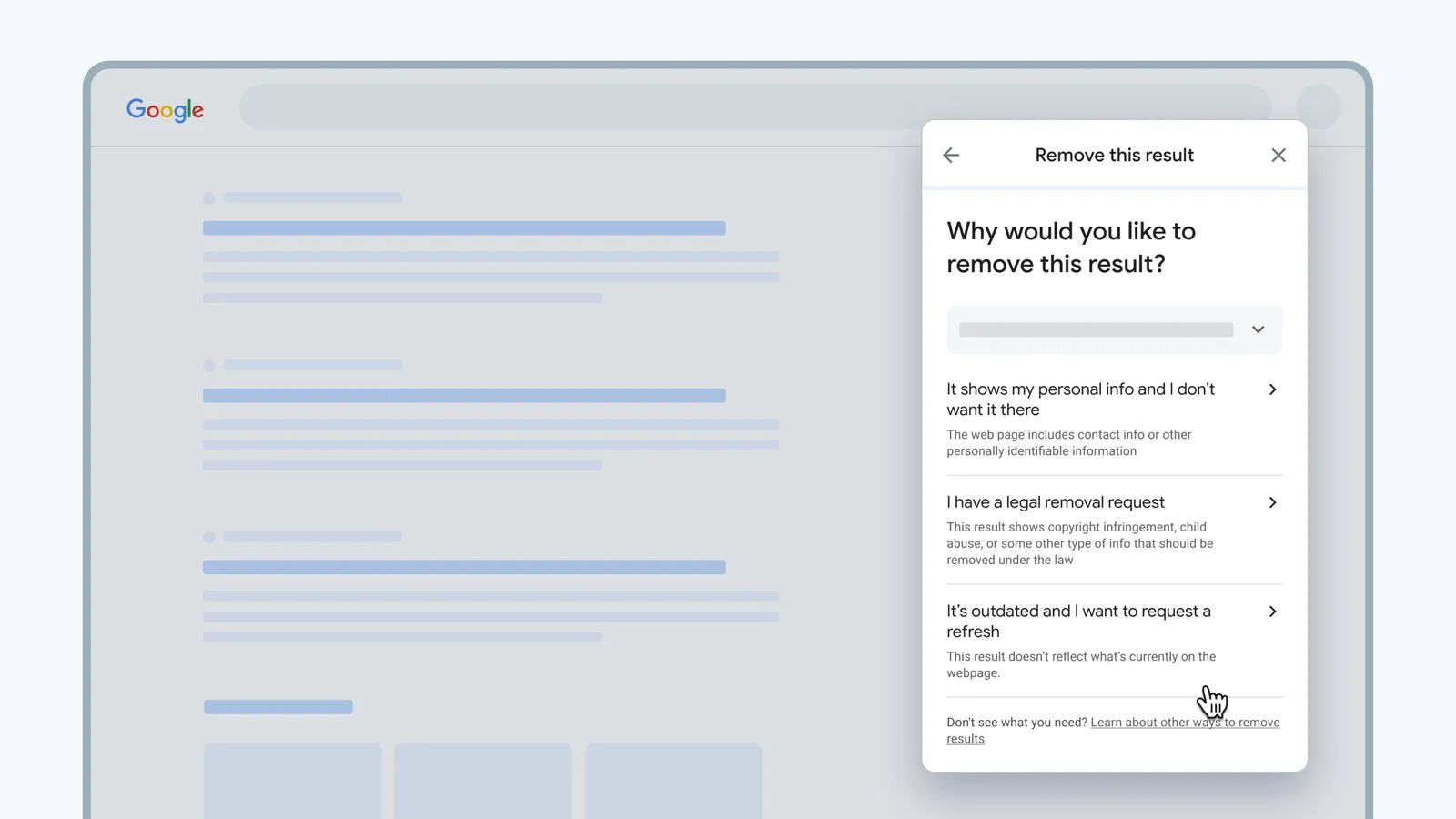 Google Results about you reporting search results