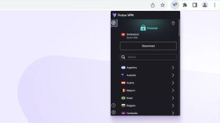 Screenshot of Proton VPN browser extension in use