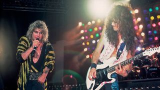 British musician Ozzy Osbourne and American guitarist Jake E. Lee perform at the Poplar Creek Music Theater in Hoffman Estates, Chicago, Illinois, July 13, 1986