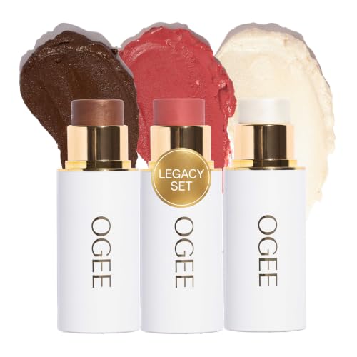 Legacy - Ogee Face Stick Crystal Trio - Contour Stick Makeup Collection - Certified Organic Contour Palette - Includes Bronzer Stick, Blush Stick &amp;amp; Highlighter Stick
