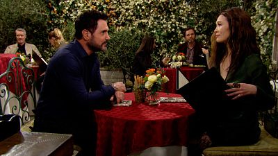 Bill (Don Diamont) and Poppy (Romy Park) have dinner on The Bold and the Beautiful