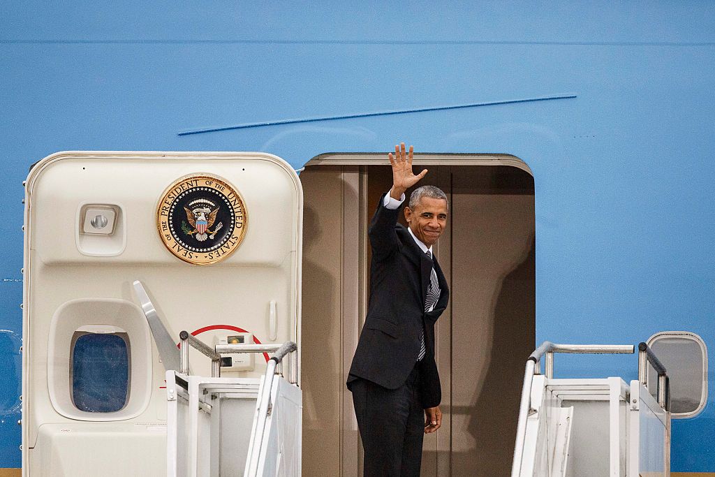 President Obama boards Air Force One in his international farewell tour