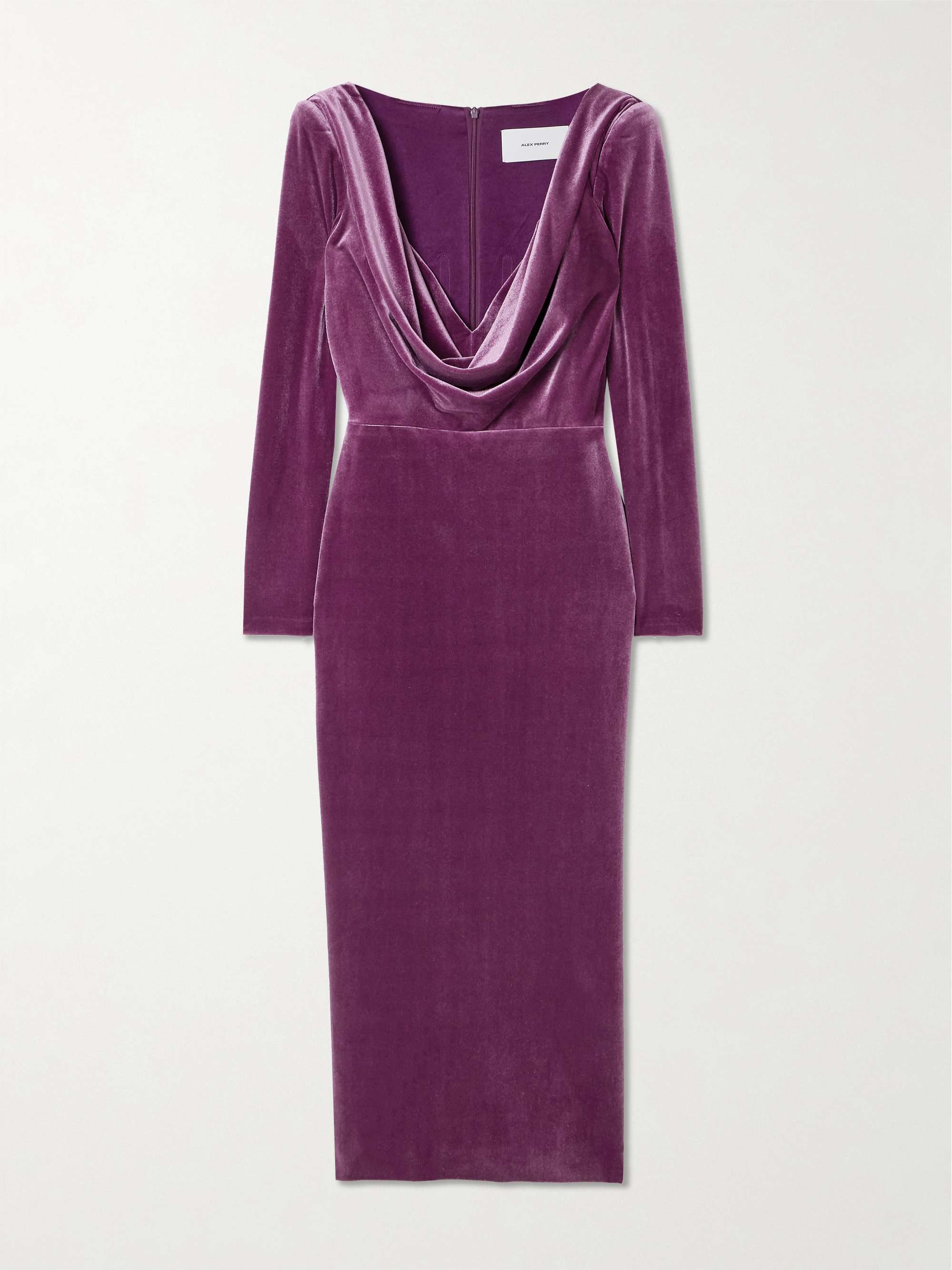 Draped Stretch-Velvet Midi Dress