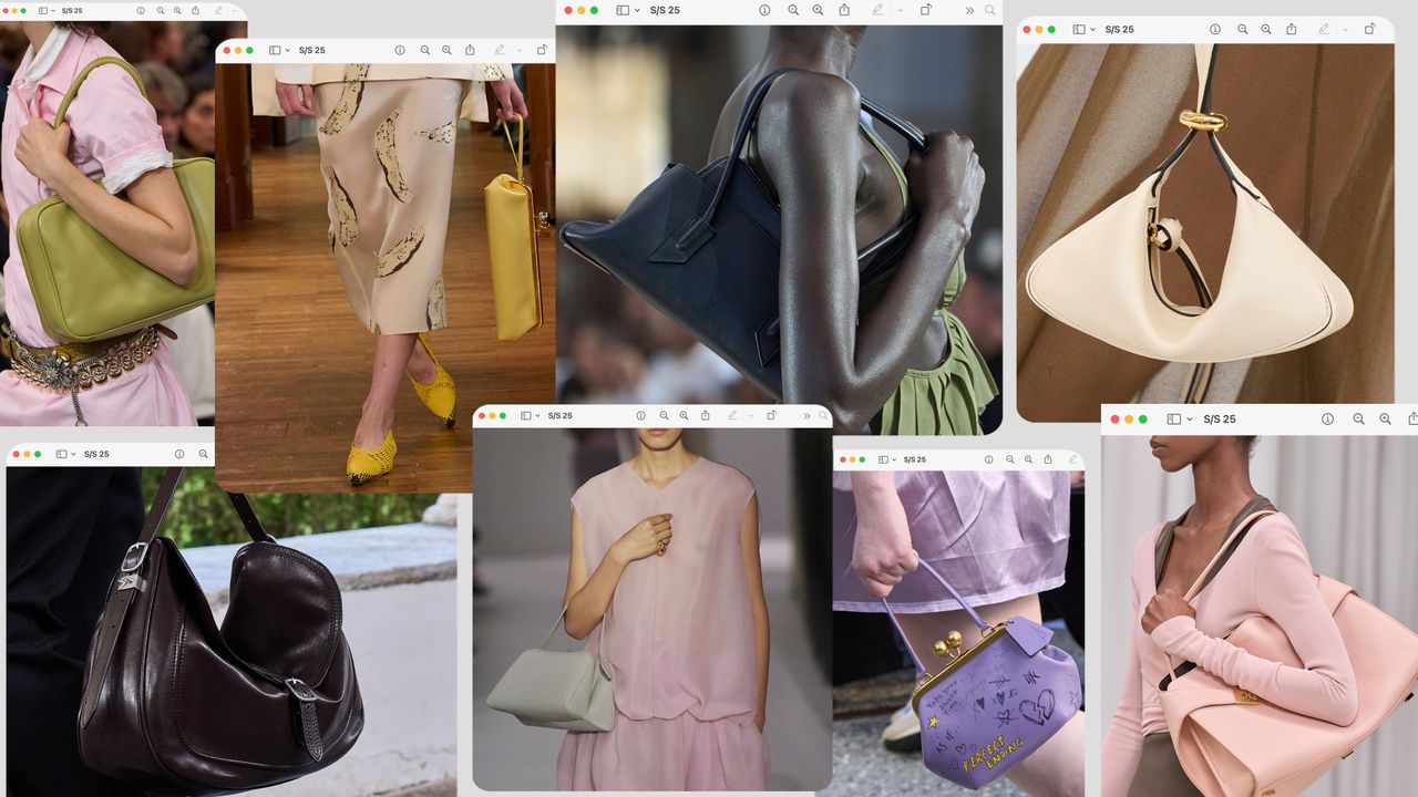 a collage of runway images showing the biggest bag color trends spring 2025