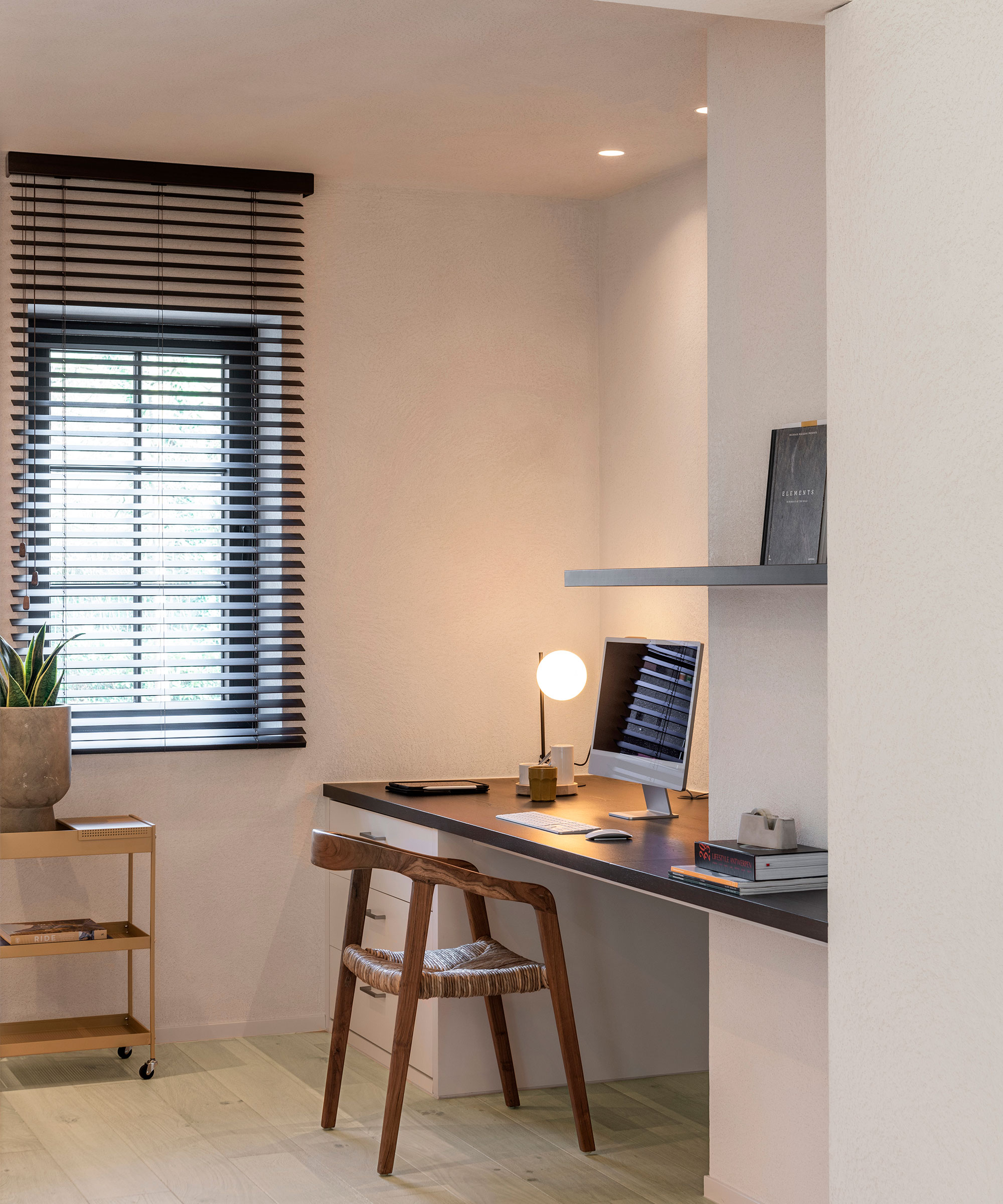 modern home office with built-in desk
