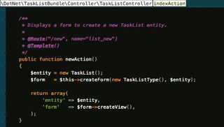 The controller action to display the form for adding a task list, complete with route and template annotations