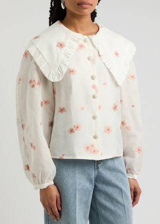 SISTER JANE, Budding May Floral-Jacquard Faille Blouse