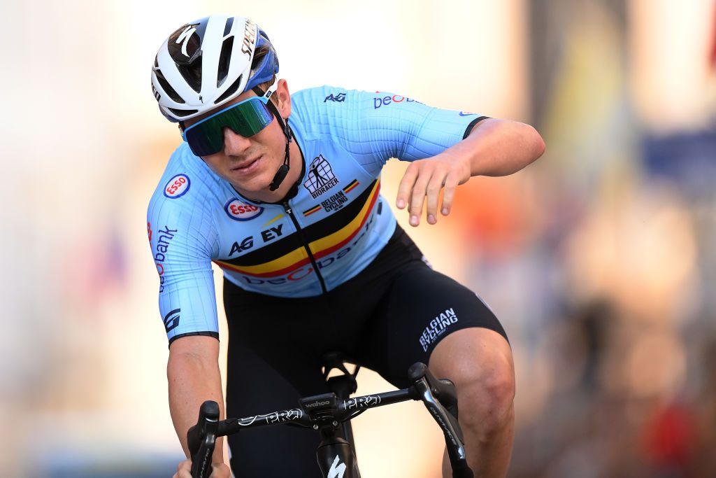 Remco Evenepoel (Belgium) disappointed after finishing second to Sonny Colbrelli (Italy) at the 2021 UEC Road European Championships elite men&#039;s road race