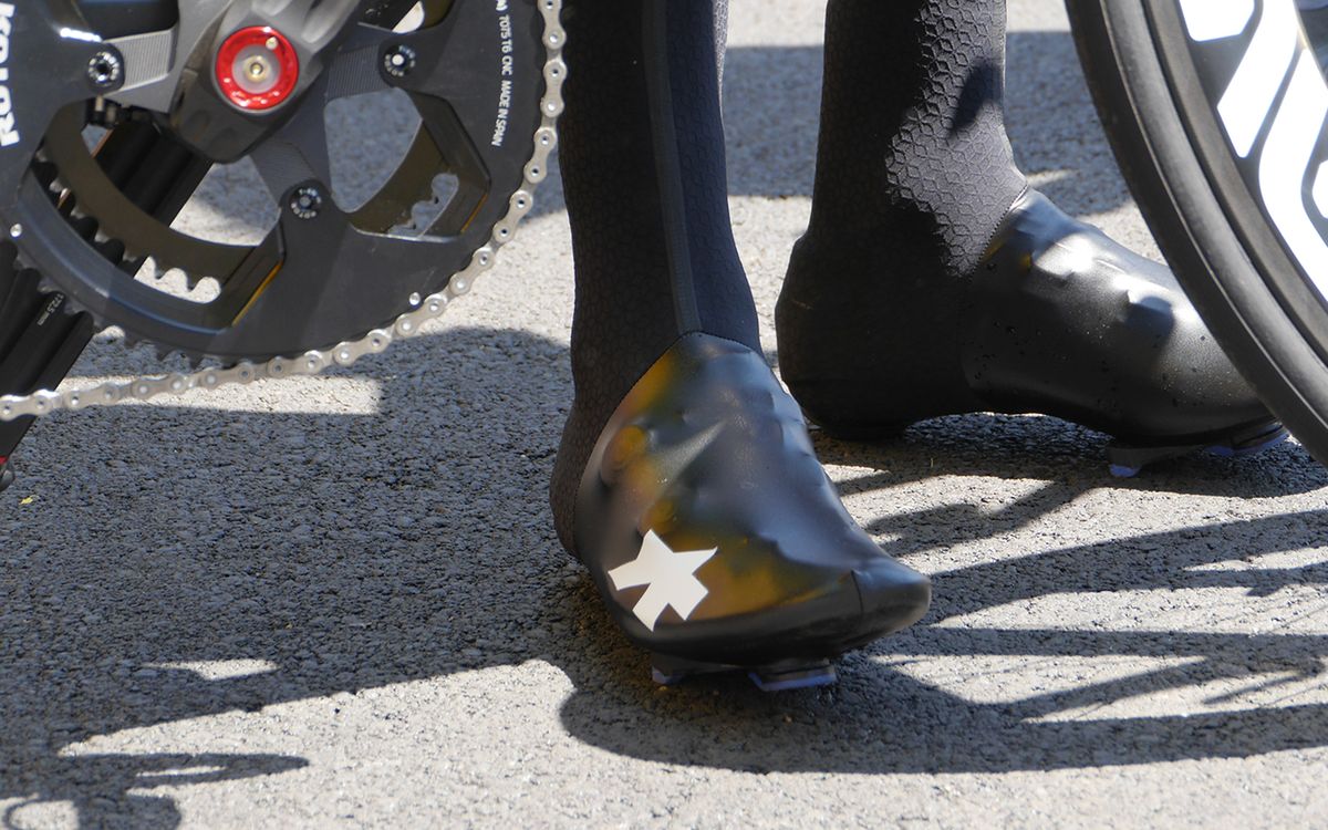 Smooth front areas of the over socks and textured rear sections should help to improve air flow