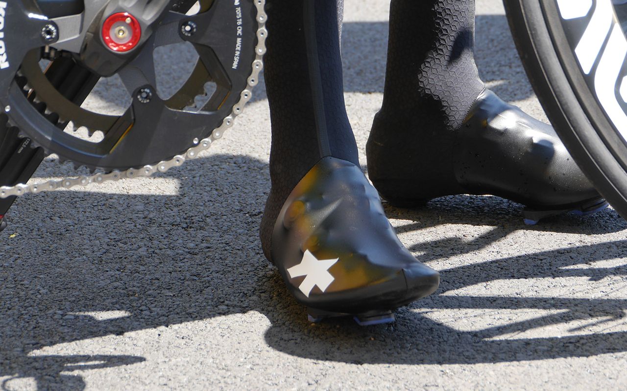 Smooth front areas of the over socks and textured rear sections should help to improve air flow