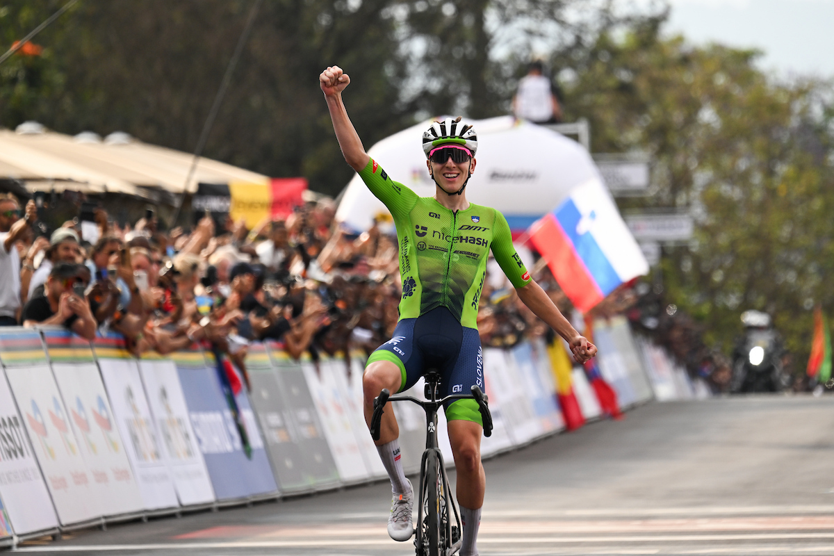 Tadej Pogačar (Slovenia) wins the 2025 Road Race World Championships in Kigali, Rwanda