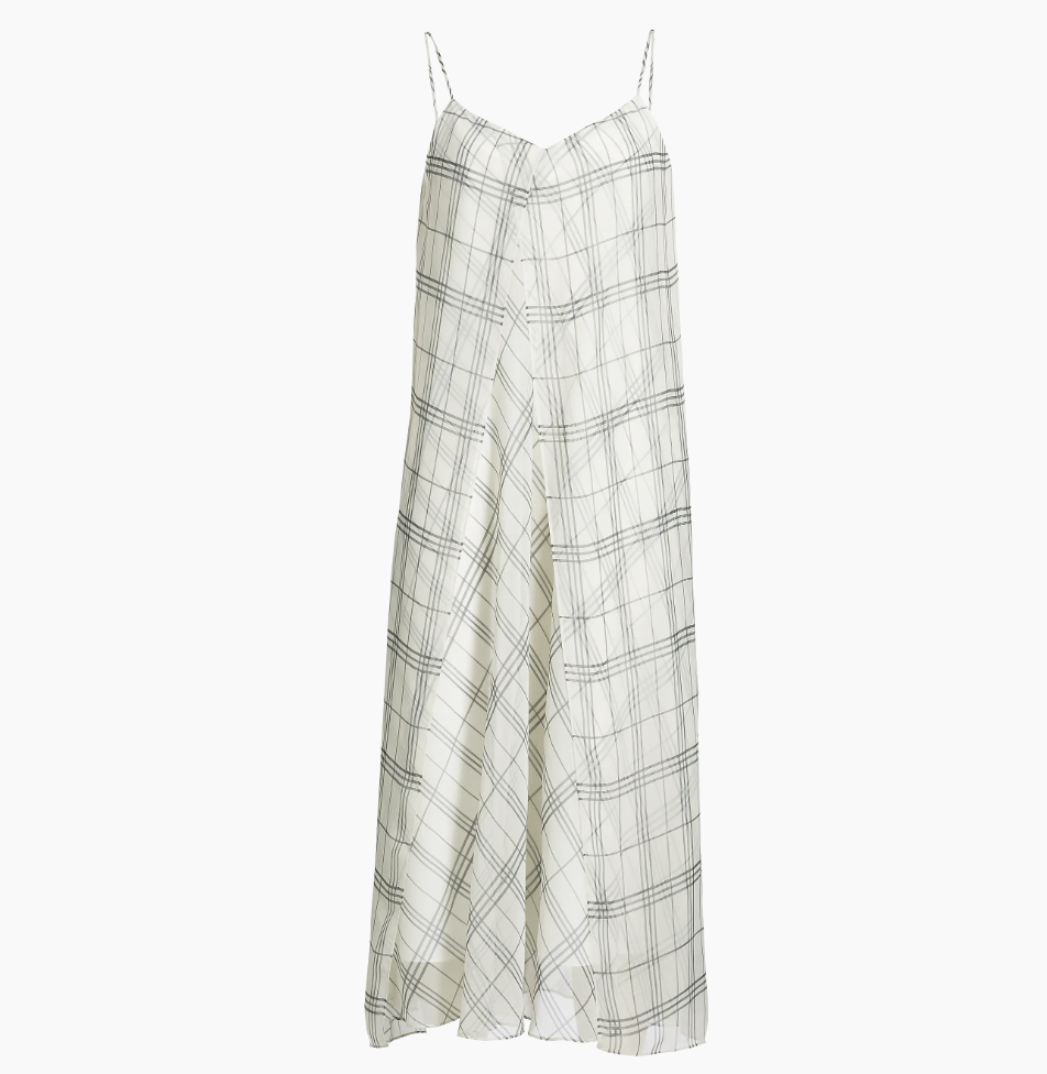 Vince, Fenced Plaid Paneled Midi-Dress