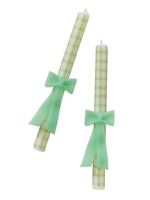 Gingham Bow Taper Candles, Set of 2