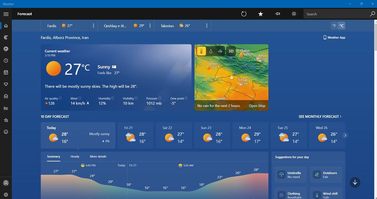 MSN Weather after its most recent update